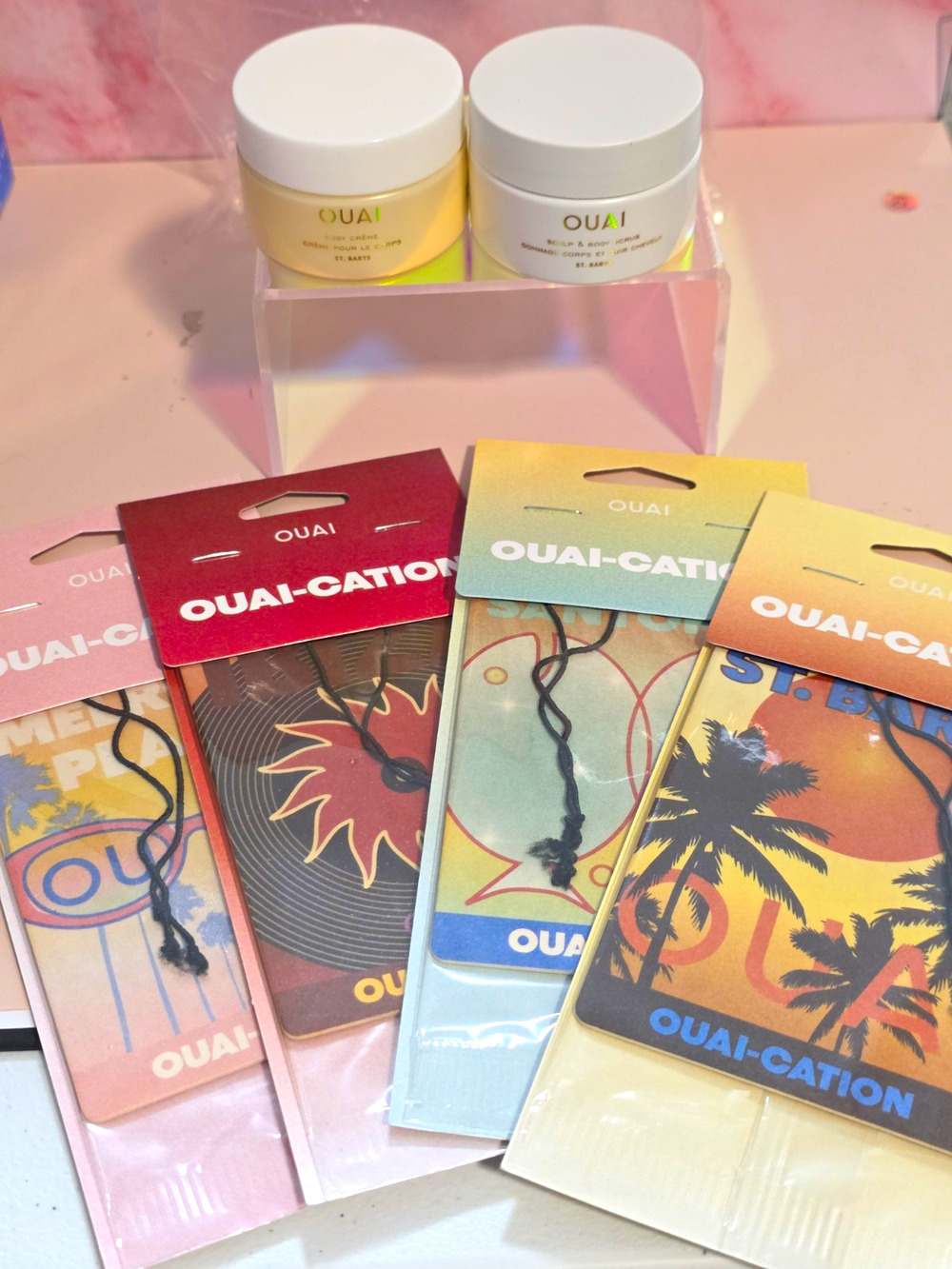 OUAI OUAI-CATION St. Barts Hanging Air Freshener Set, Body Creme & Scrub